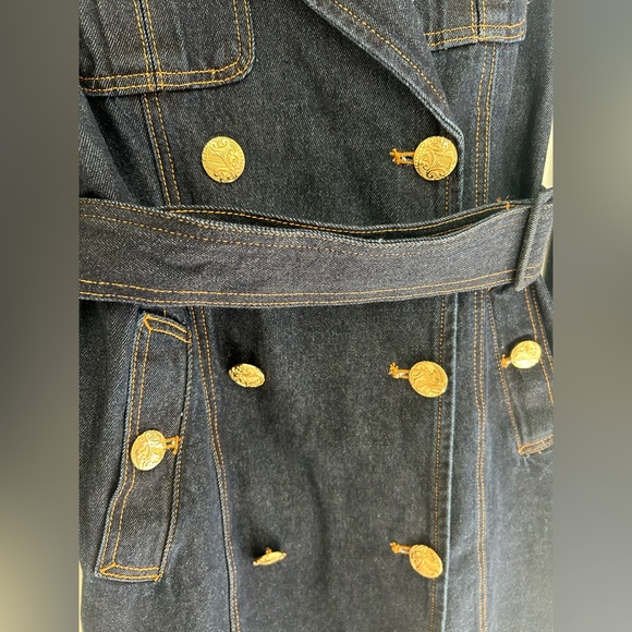 Avec Les Filles Dark Denim Trench Jacket with Gold Button Accents - Picture 4 of 10